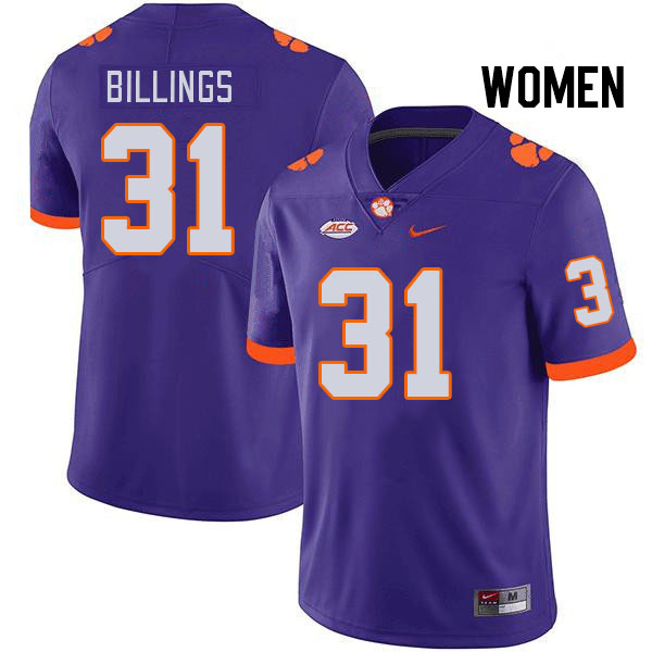 Women's Clemson Tigers Rob Billings #31 College Purple NCAA Authentic Football Stitched Jersey 23BK30NK